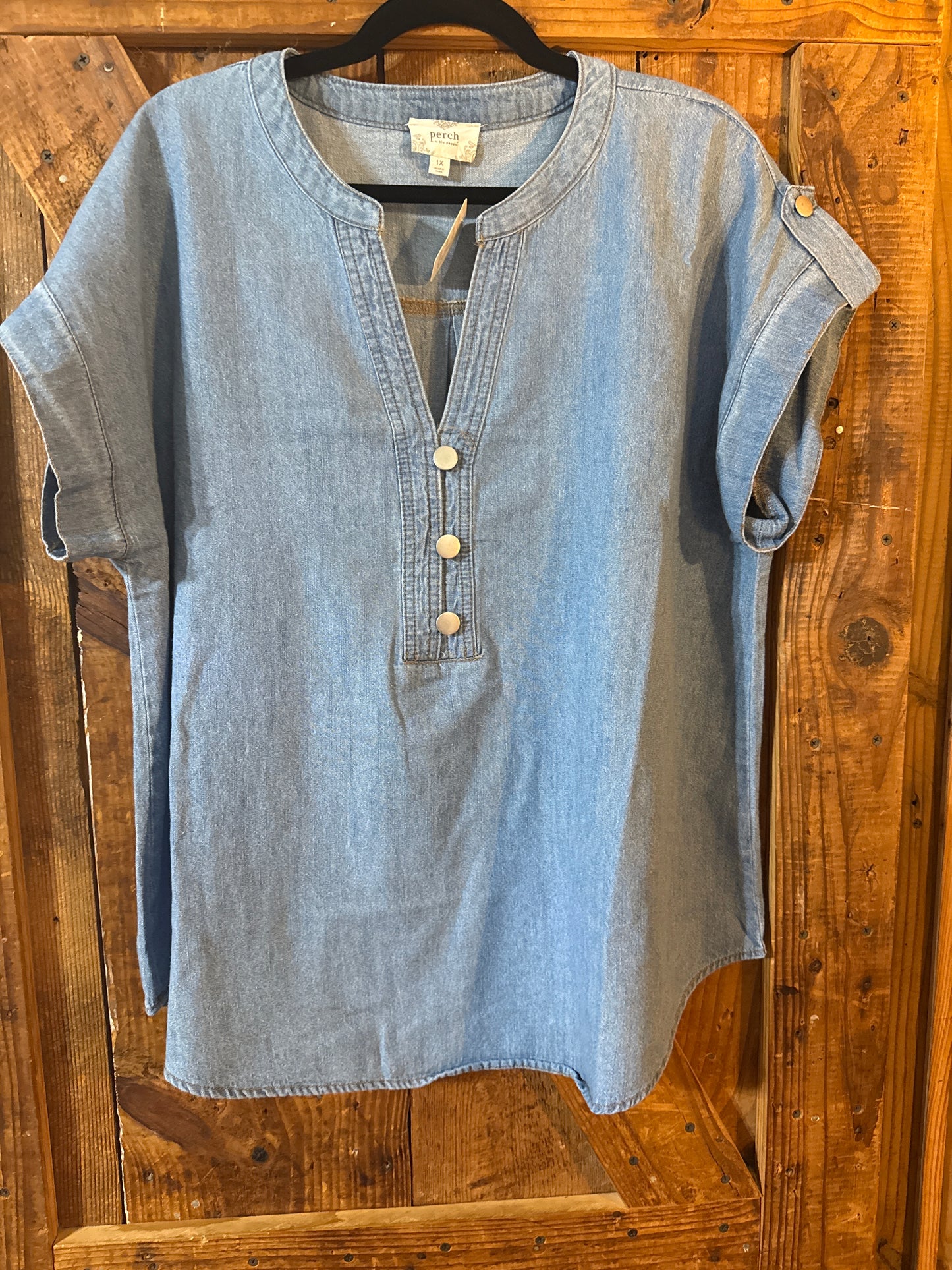 Denim Silver Button Top