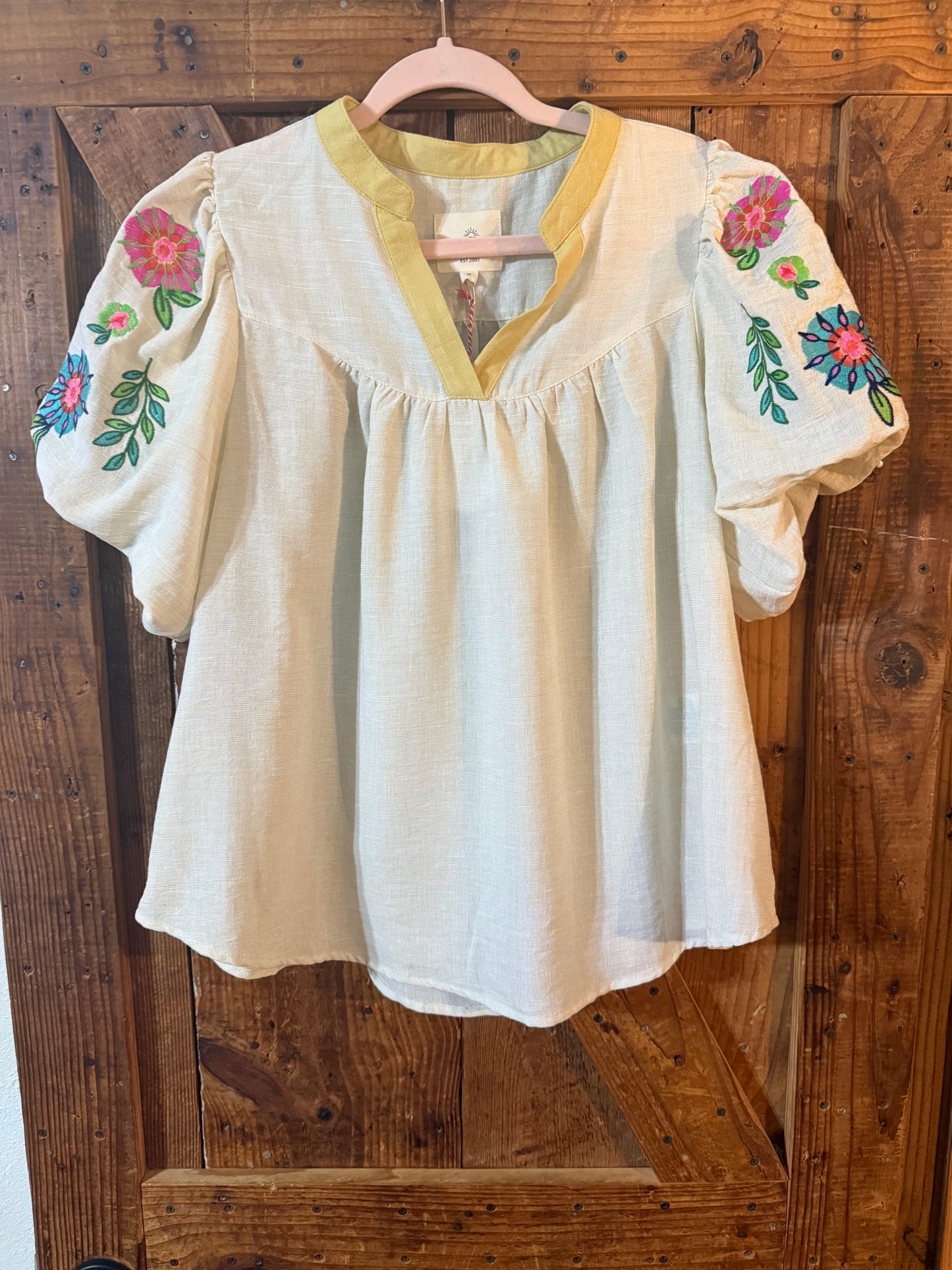 Oatmeal Embroidered Top