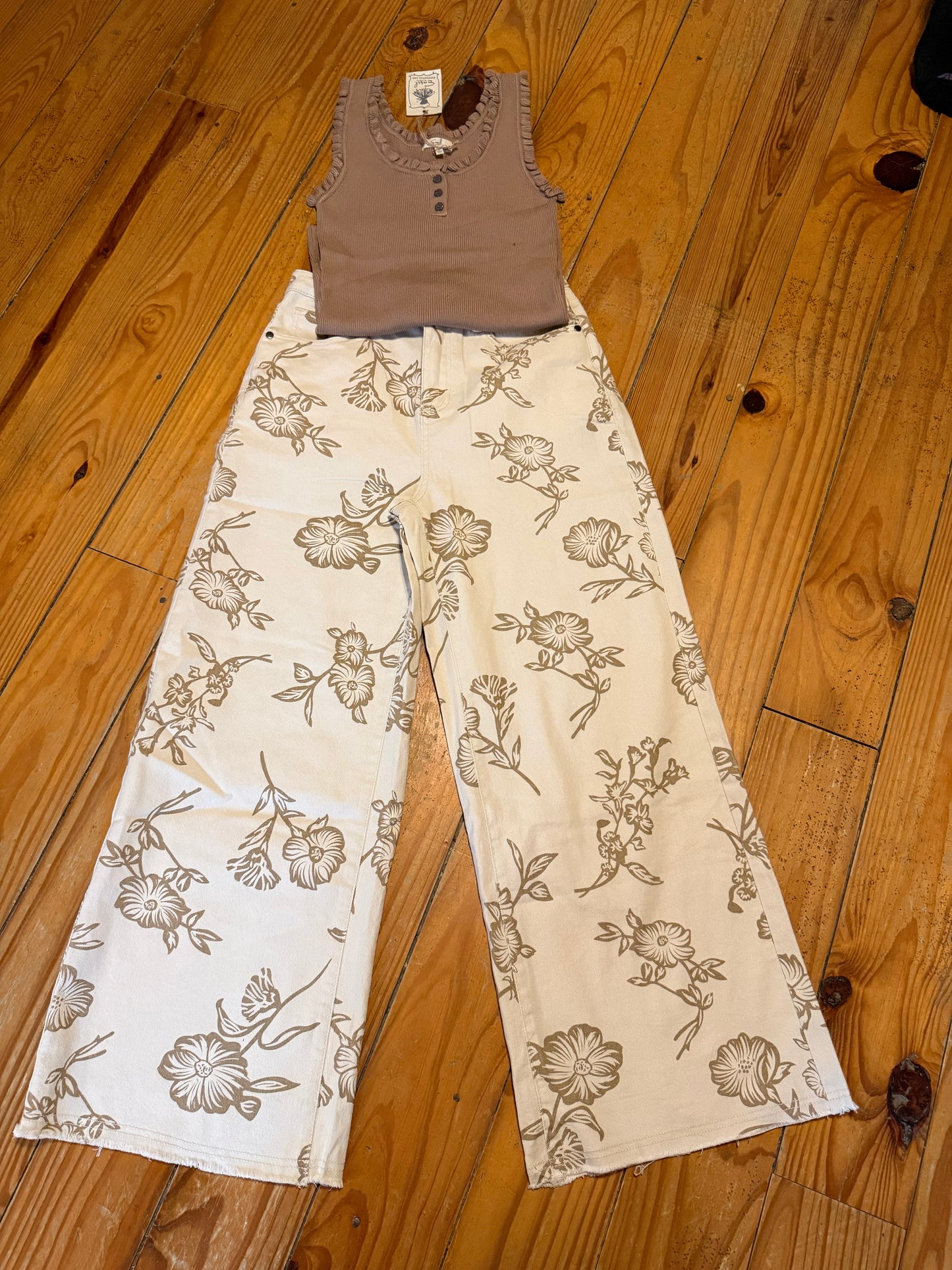 Cream Flower Pant