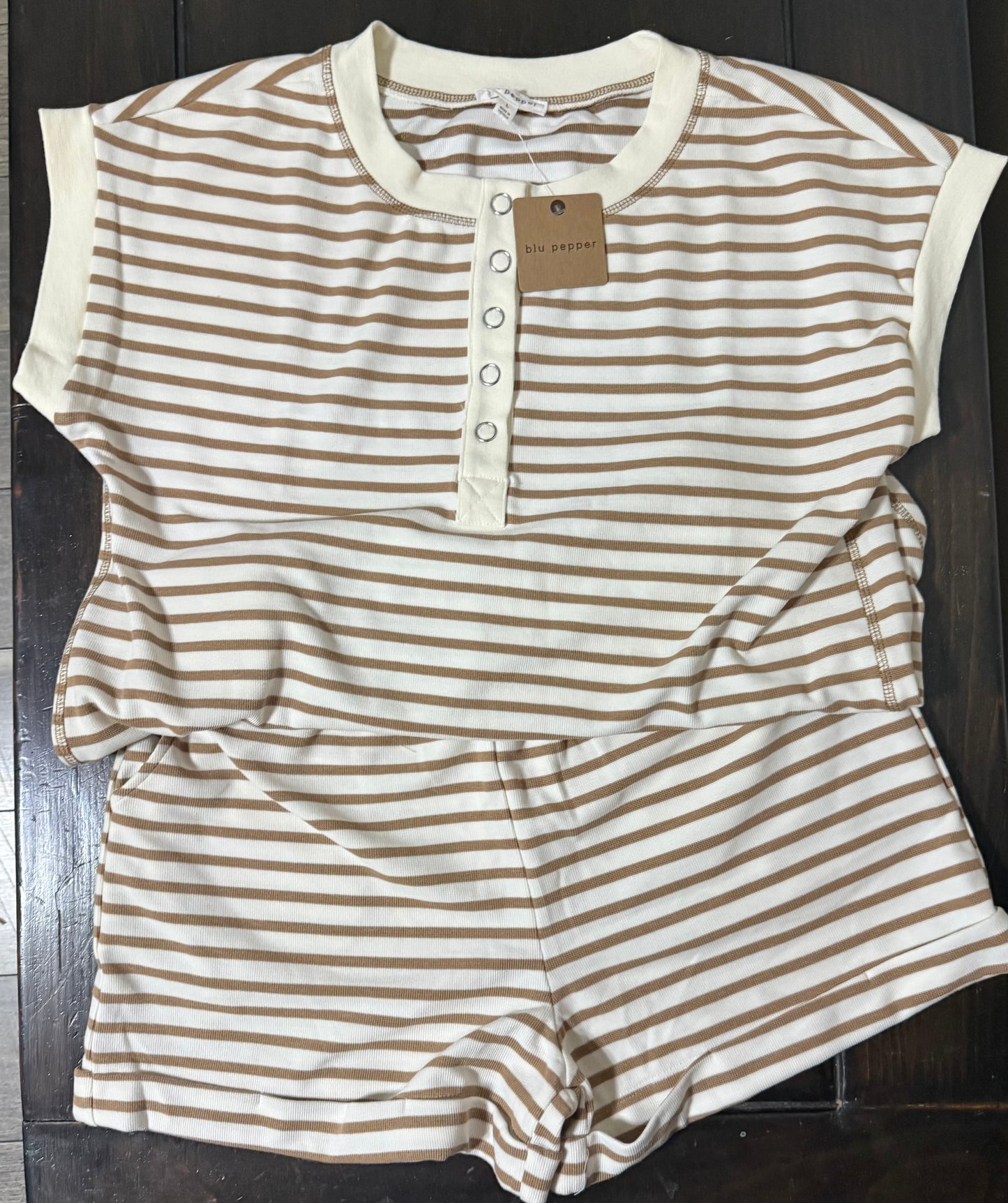 Brown Stripe Short Set