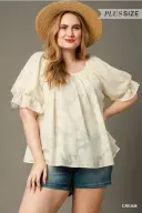 PLUS- Lace Cream Top