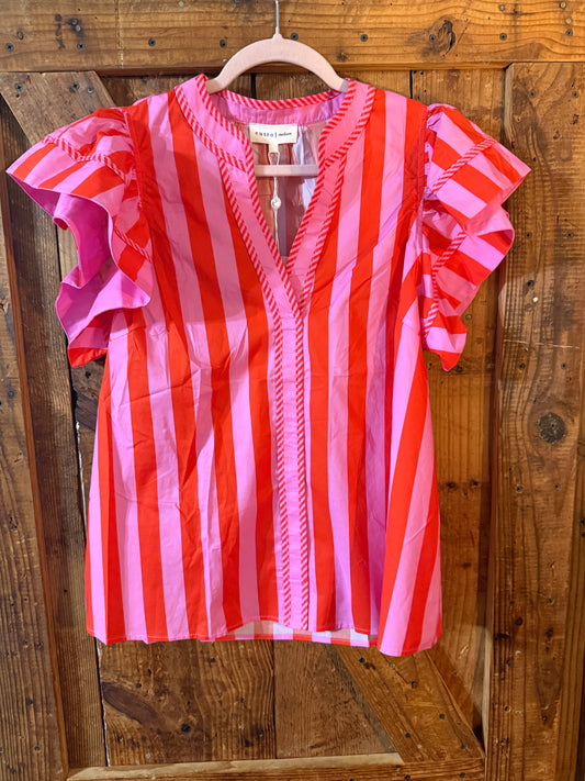 Pink Orange Stripe Top