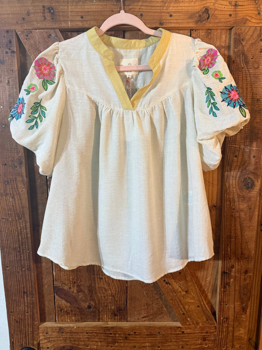 Oatmeal Embroidered Top