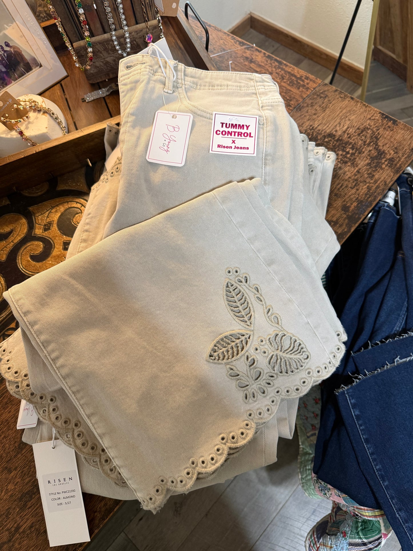 Eyelet Embroidered Jeans- Risen