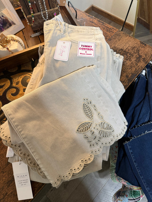Eyelet Embroidered Jeans- Risen