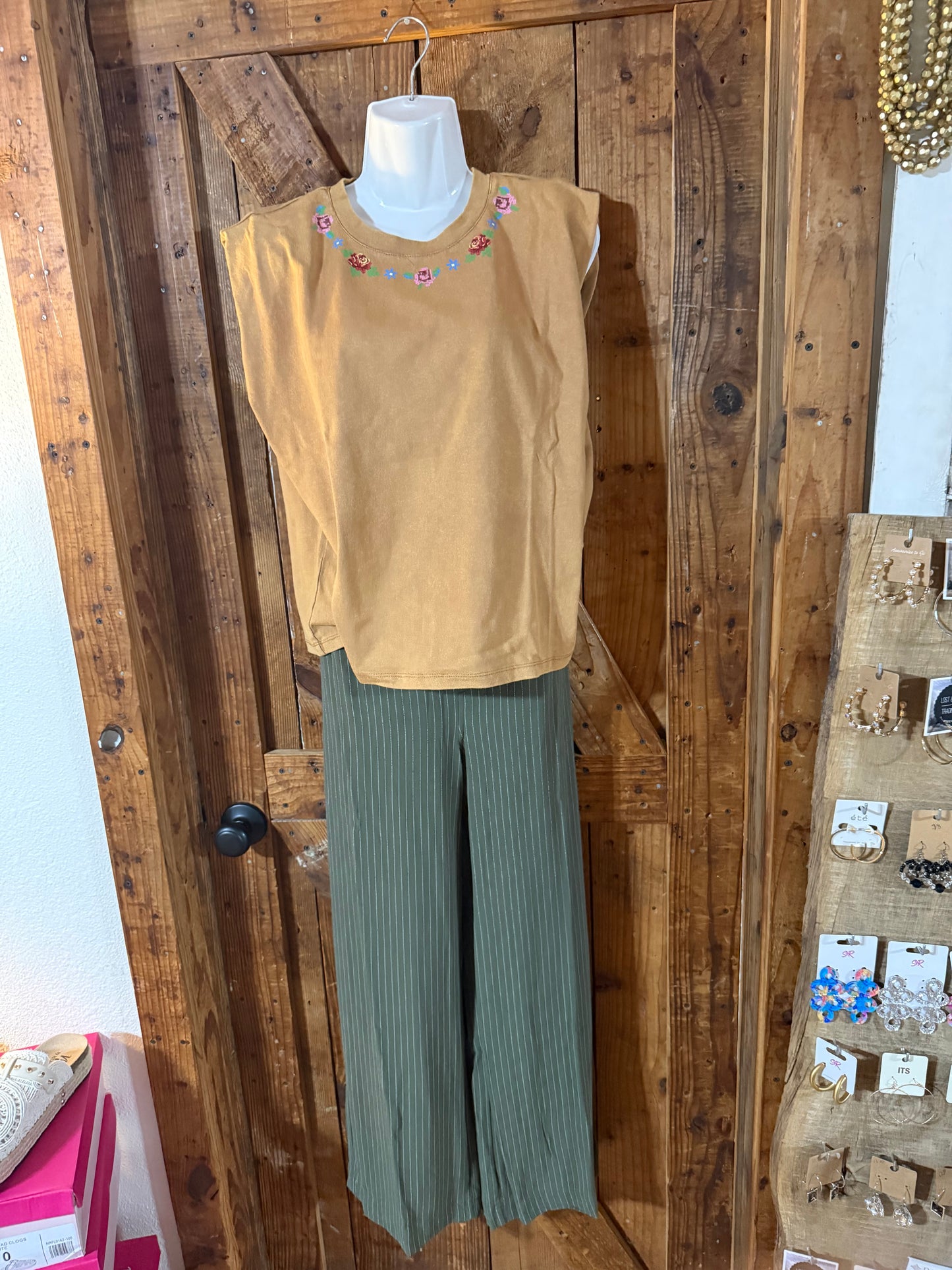 Olive Striped Tie Linen Pant