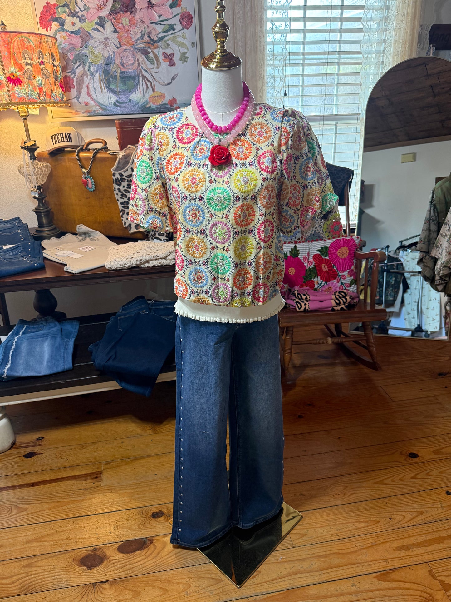 Floral Multi Embroidery Top