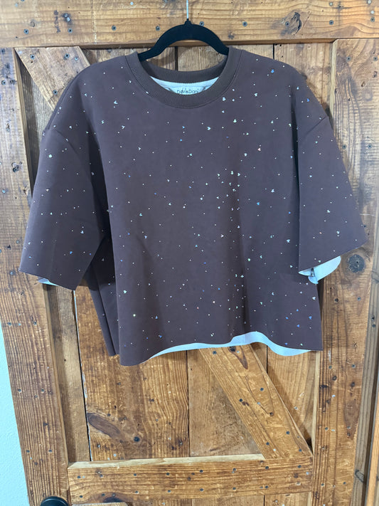 Brown Rhinestone Top