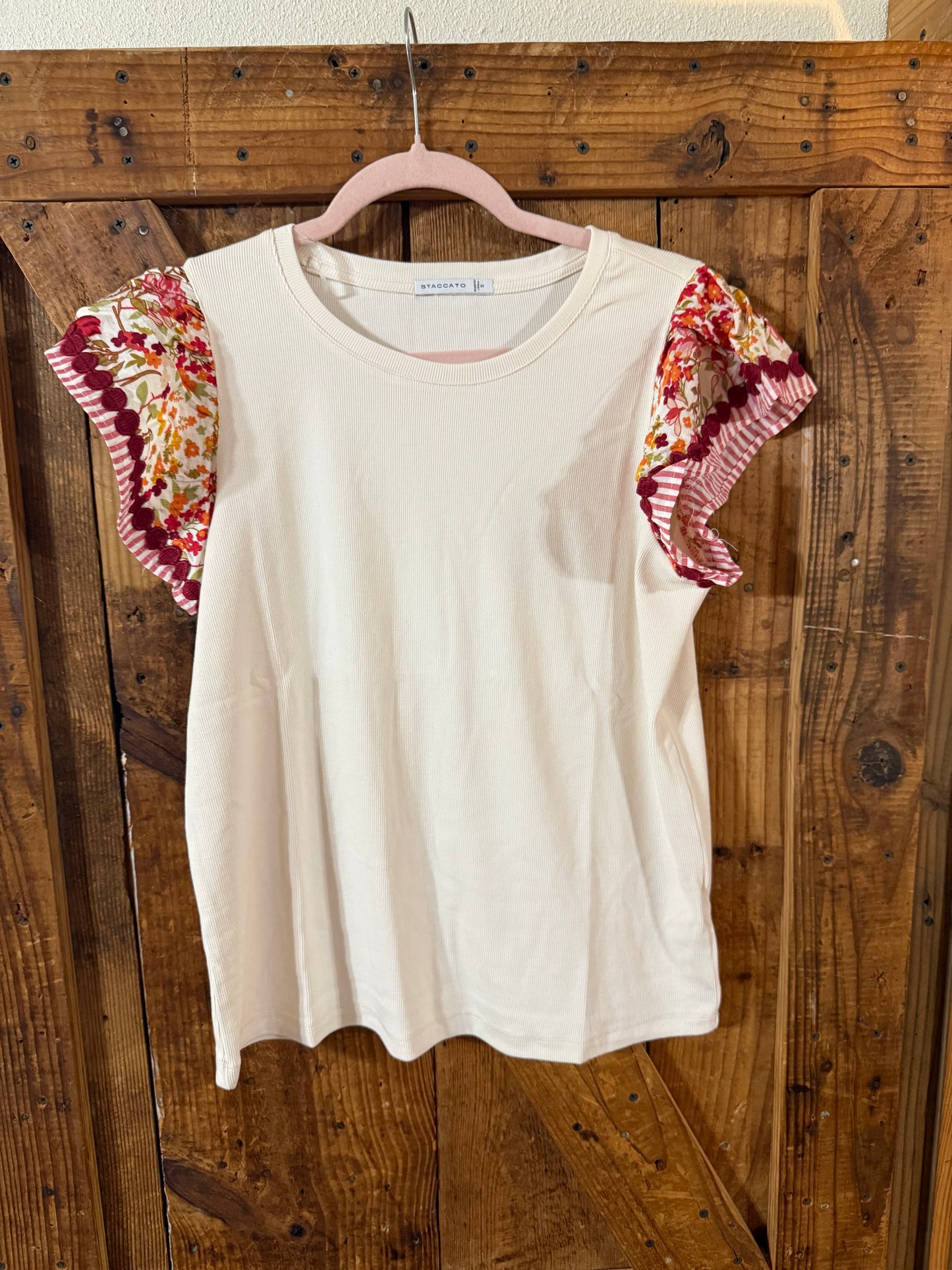 Floral Ruffle Top-Cream