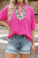 Plus Size Leopard Trim V Neck Top