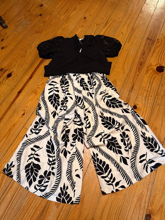 Cream Black Linen Pant