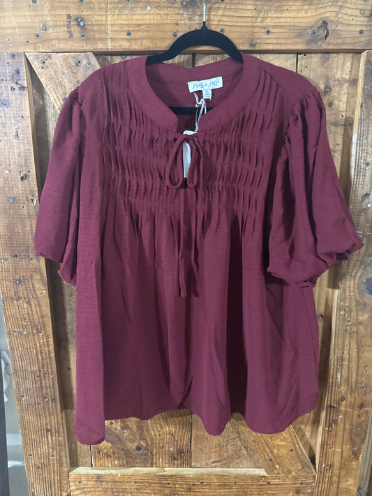 PLUS Wine Pintuck Ruffle Top