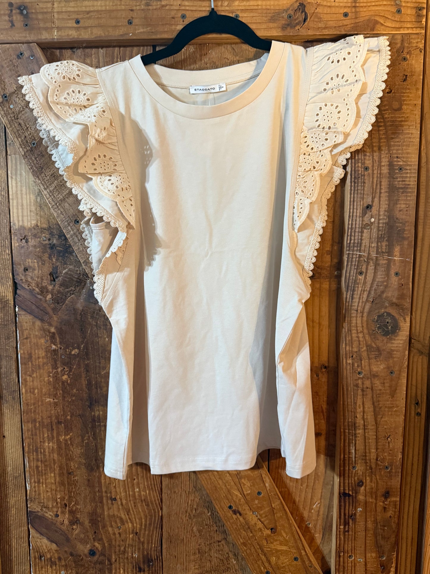 Khaki Eyelet Ruffle Top