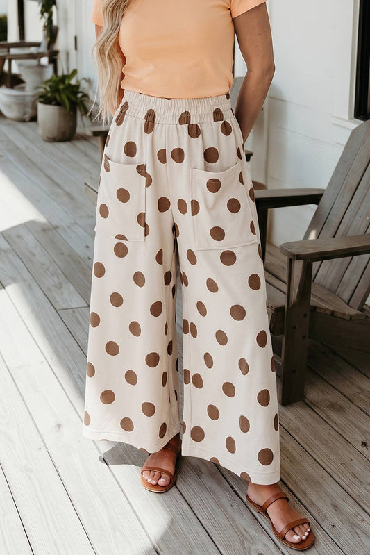 Polka Dot Smocked Waist Wide Leg Pants