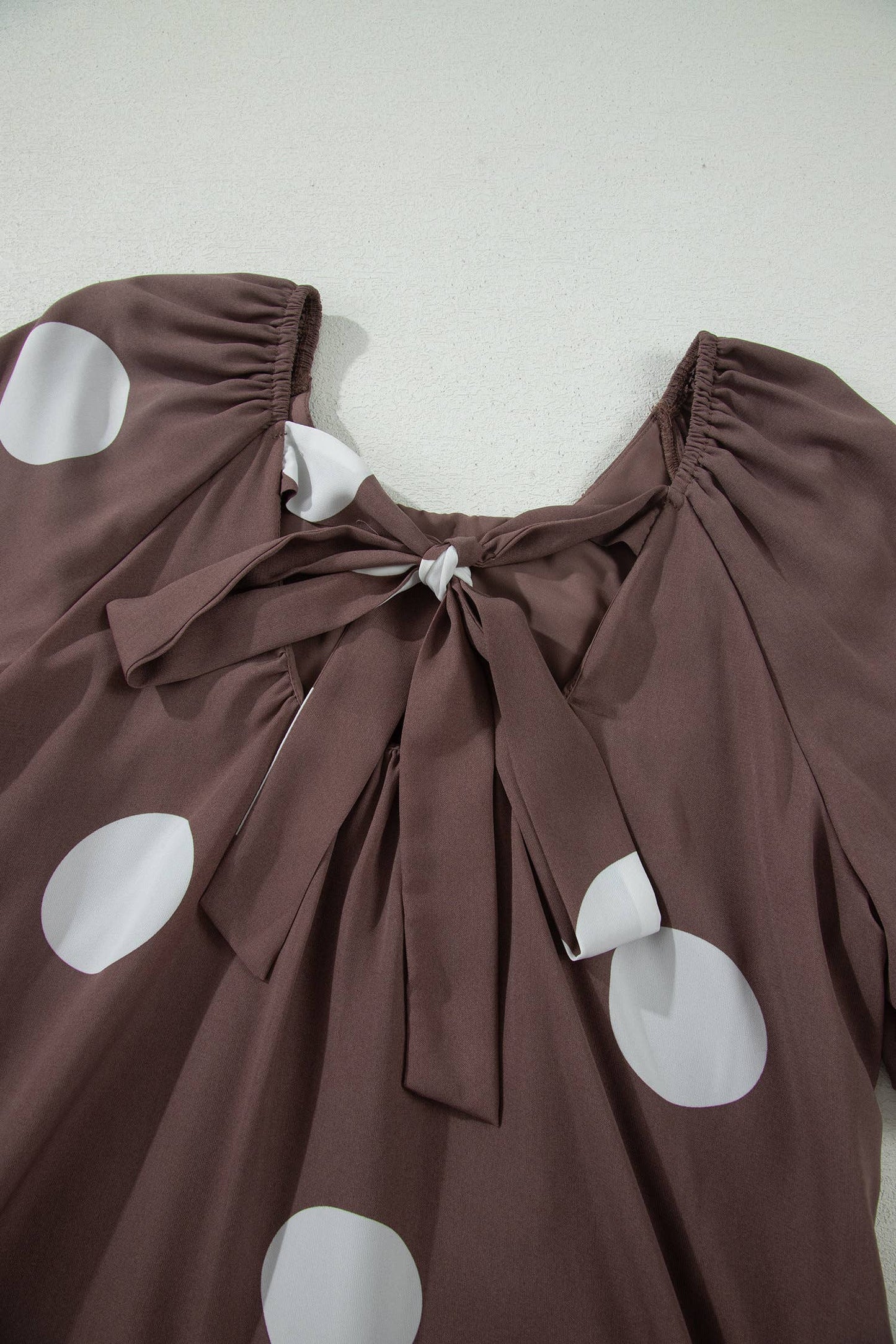 Polka Dot Print Knot Back Short Puff Sleeve Dress