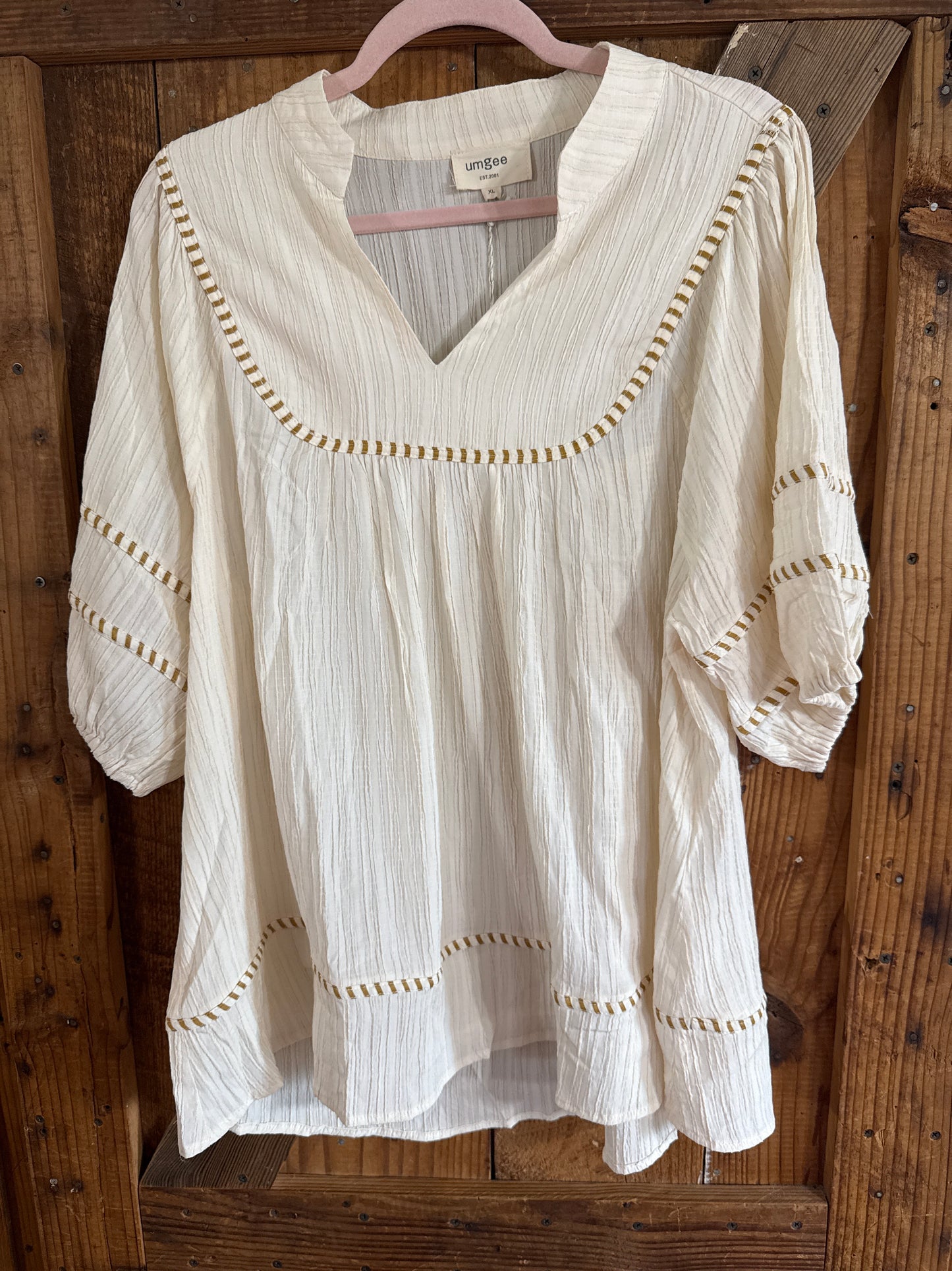 Cream Top w/ Brown Stitching- XL