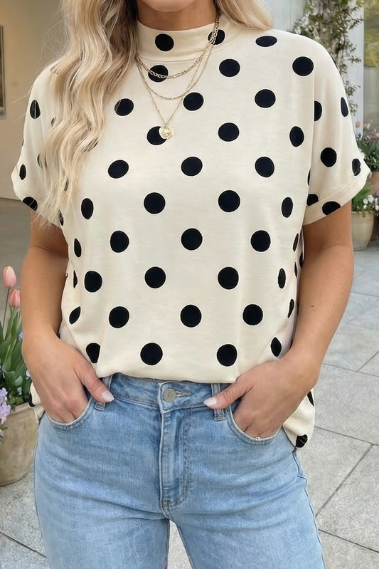 Polka Dot Print High/Mock Neck
