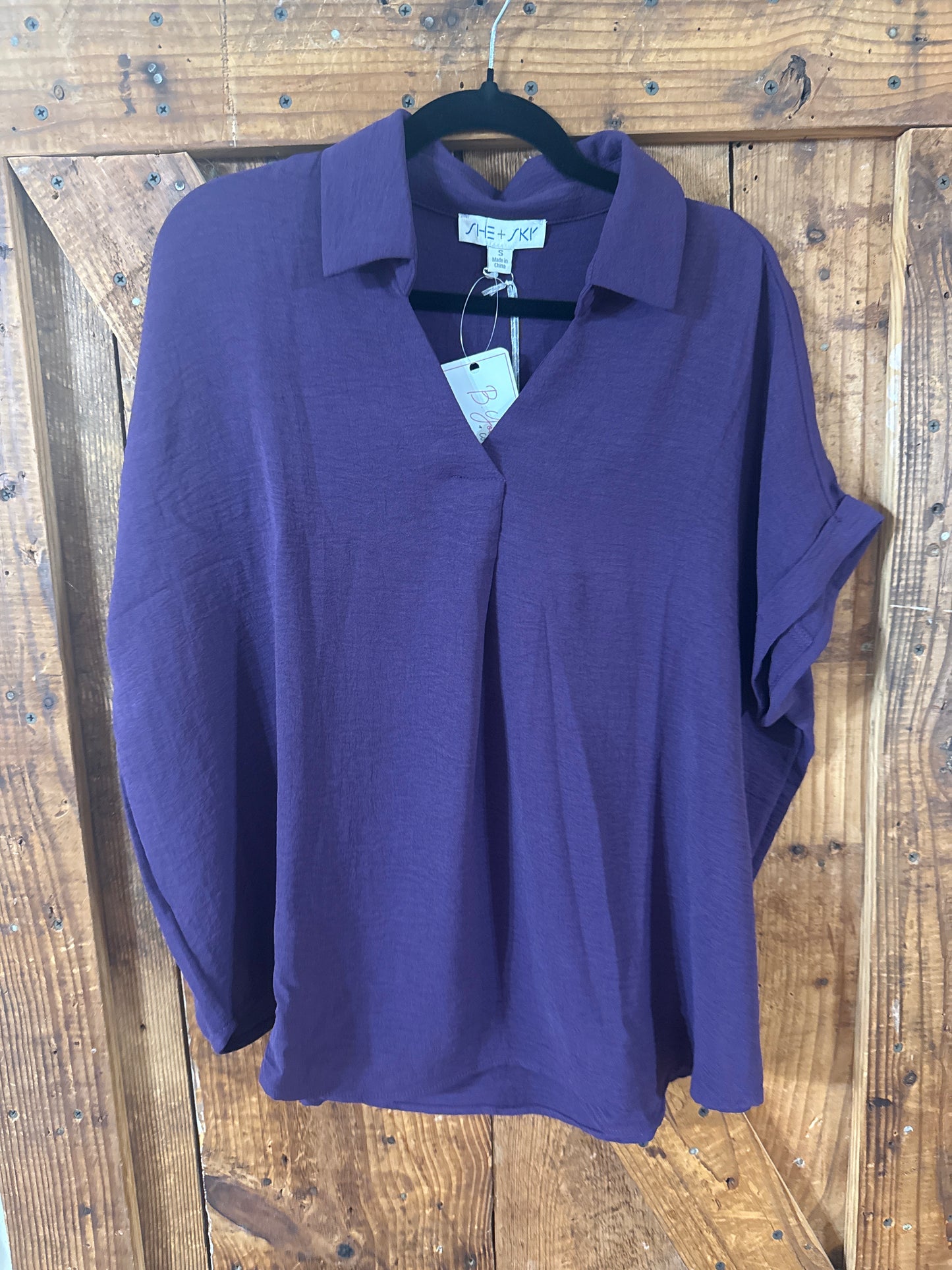 Purple Drop Shoulder Collared Top