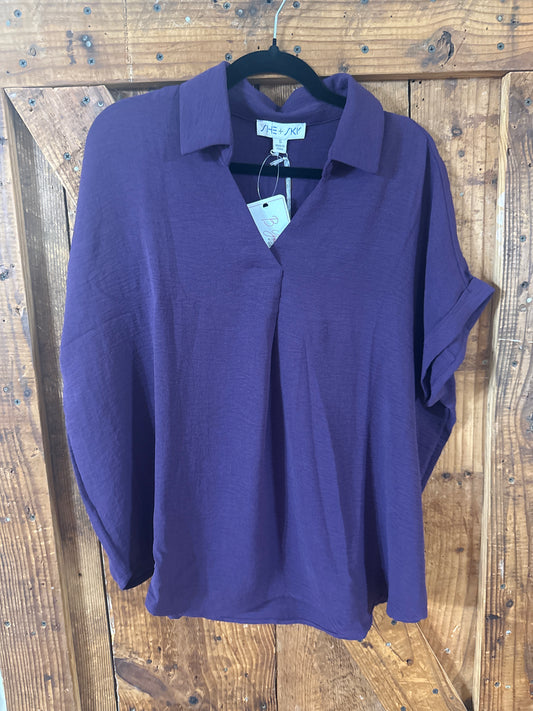 Purple Drop Shoulder Collared Top
