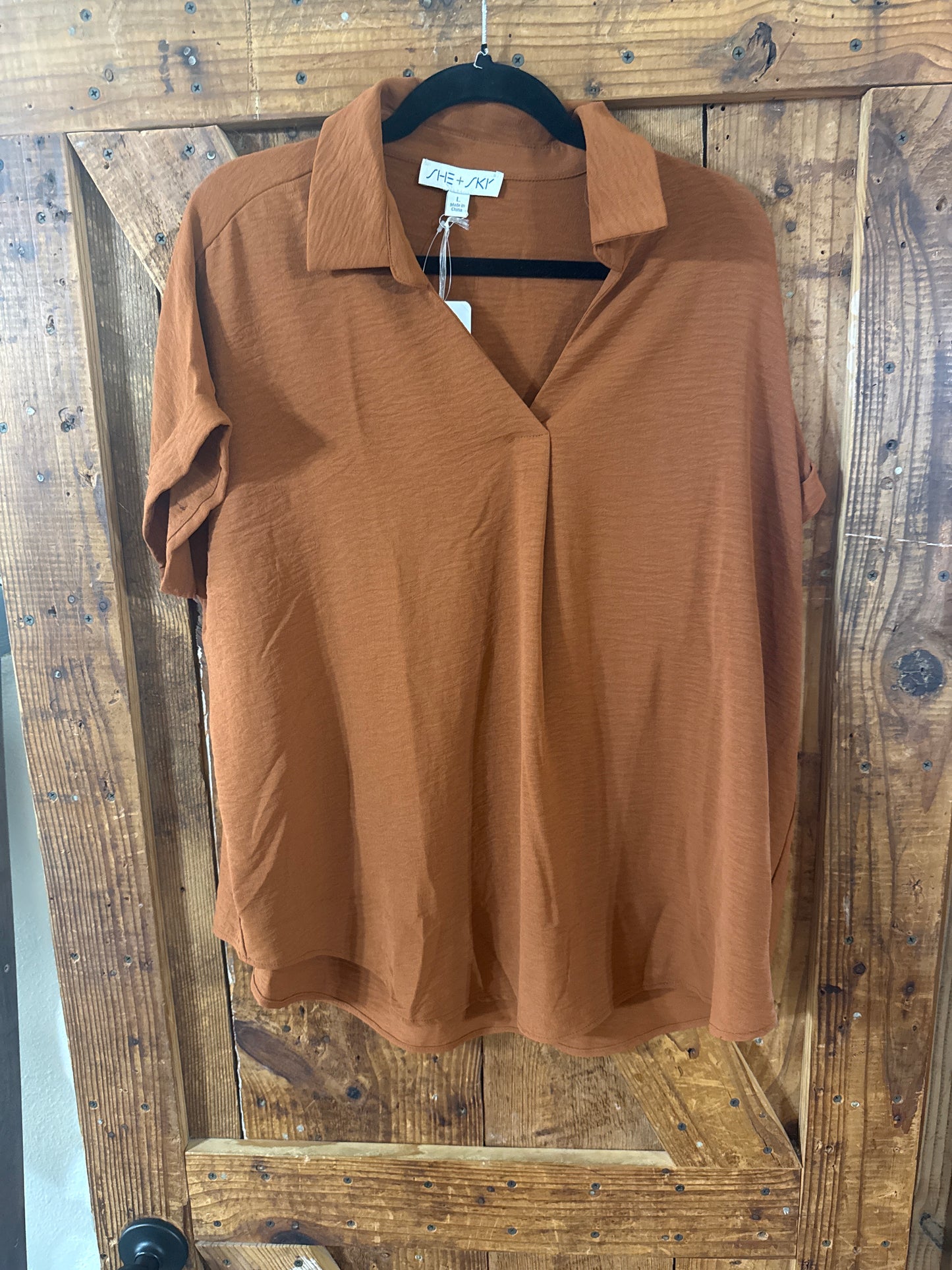 Toffee Drop Shoulder Collared Top