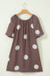 Polka Dot Print Knot Back Short Puff Sleeve Dress