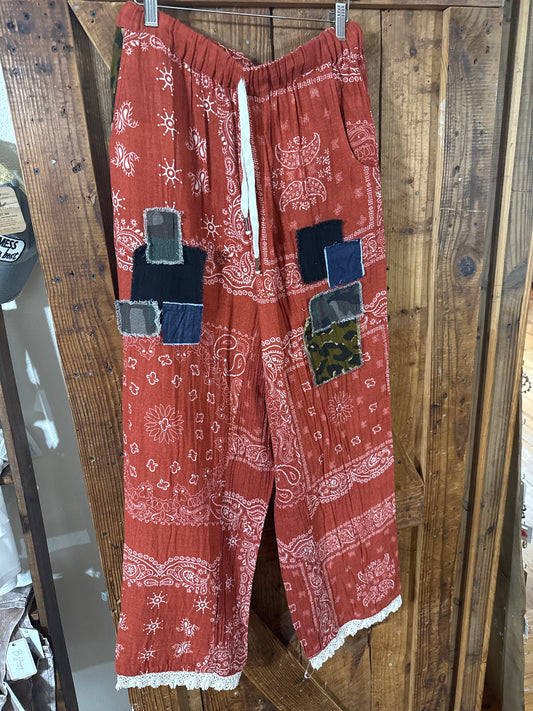 XL Bandana Print Linen Patchwork Pant