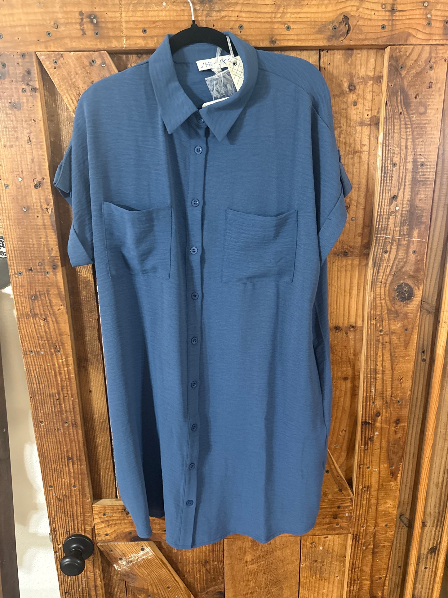 Dusty Blue Button Up Dress