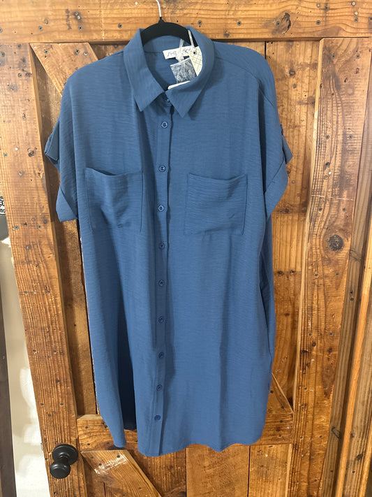 Dusty Blue Button Up Dress