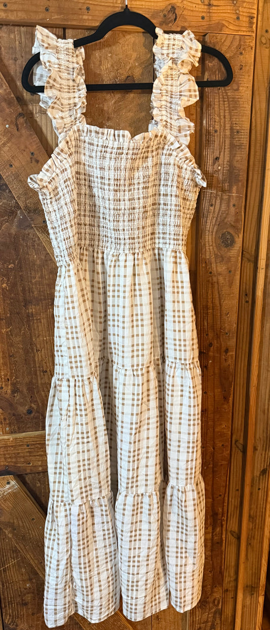 Brown & Cream Ruffle Dress(Plus)