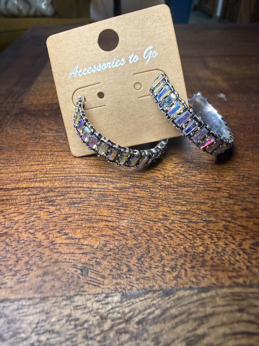 Silver Rhinestone Hoops