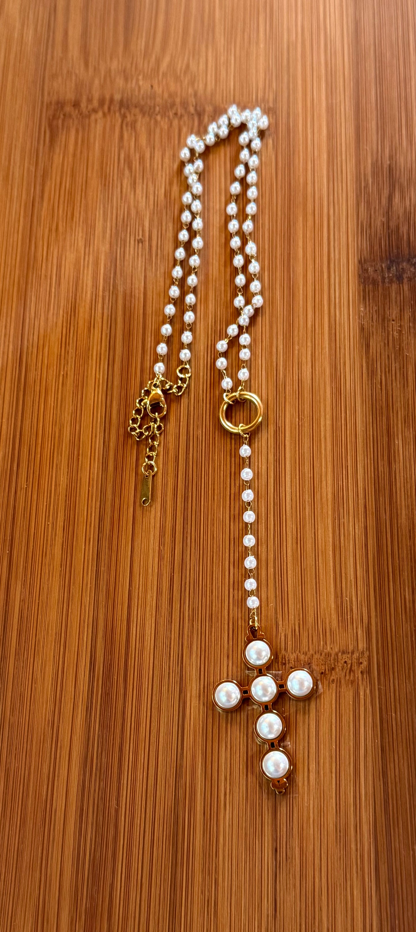 Pearl Cross Drop Necklace