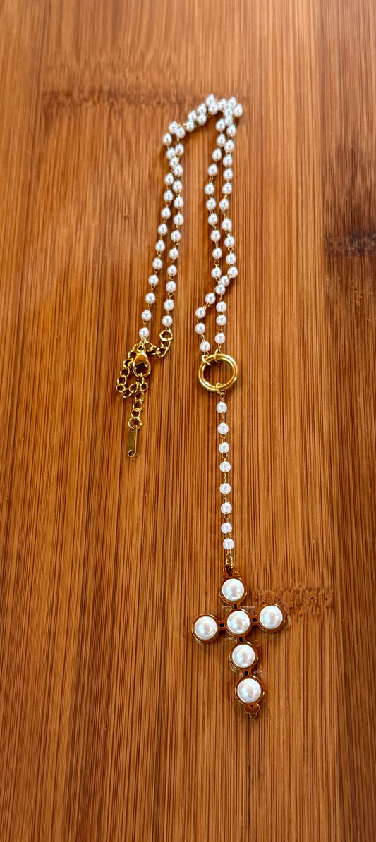 Pearl Cross Drop Necklace