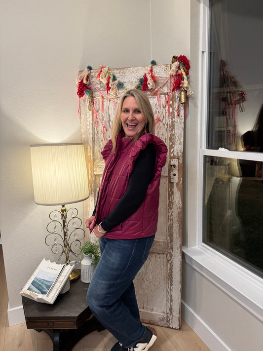 Plus Puffer Vest with Shoulder Ruffle