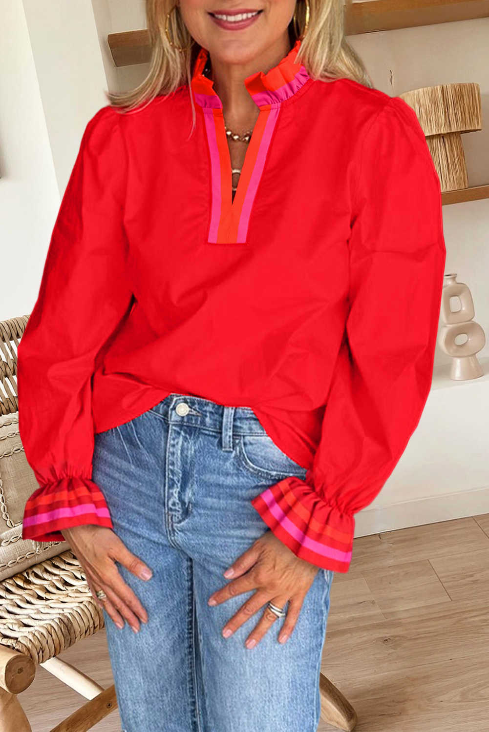 Striped  Ruffle Blouse