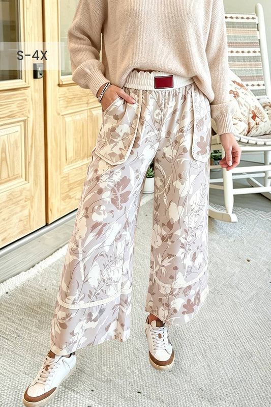 Floral Contrast Trim Elastic Waist Pant