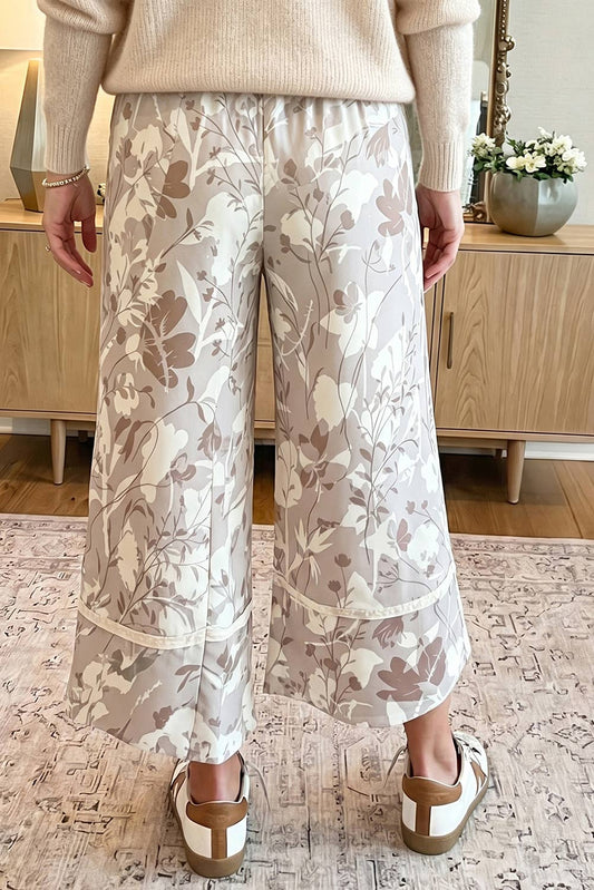 Floral Contrast Trim Elastic Waist Pant